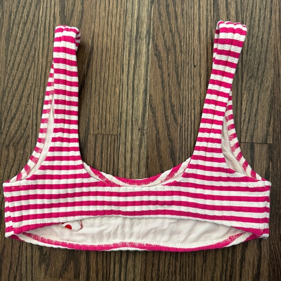 Solid & Striped Elle Ribbed Bikini Top in Fuchsia Stripes size medium - Picture 3 of 5